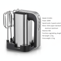 Batteur Électrique à Main 5 Vitesses 300W avec Fouet et Crochet Pétrisseur, Mélangeur Alimentaire Portable en Acier Inoxydable pour Cuisine CANXIN