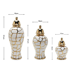 Nuovo Design Vaso in Ceramica Stile Turco Bianco e Oro, Vaso di Lusso Smaltato con Coperchio per Vaso Zenzero e Decorazioni - Product Image 5