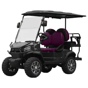 Kereta Golf elektrik 4 orang 72v, Kereta Golf Off road Buggy baterai Lithium Hitam 4 tempat duduk listrik