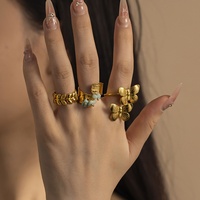 2025 nouveau PVD 18K plaqué or Double papillon ouvert bague de mode en acier inoxydable pour les femmes pour les fêtes et les anniversaires