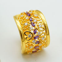 Anillo de Oro 18K con Amatista y Diamante de Laboratorio en Forma de Corazón Hueco, Venta al Por Mayor |   Marca Privada Personalizada Romantique Bridal