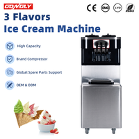 Machine à crème glacée molle commerciale à haut rendement, 3 saveurs, sur pied, industrielle, avec contrôle numérique