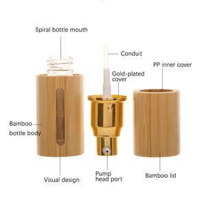 Nhà Máy Thả 15/30/60Ml Phẳng Tre Lotion Bơm Chai Với Vàng Kim Loại Đầu Bơm <span class=keywords><strong>Reed</strong></span> Khuếch Tán Cho Tinh Chất & Tinh Dầu - Product Image 4