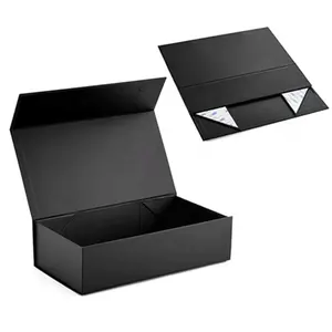กล่องแม่เหล็กปิดฝาแบบหรูหรากล่องของขวัญสีดำกล่องกระดาษแข็งกล่องของขวัญพร้อมฝาปิดแม่เหล็ก