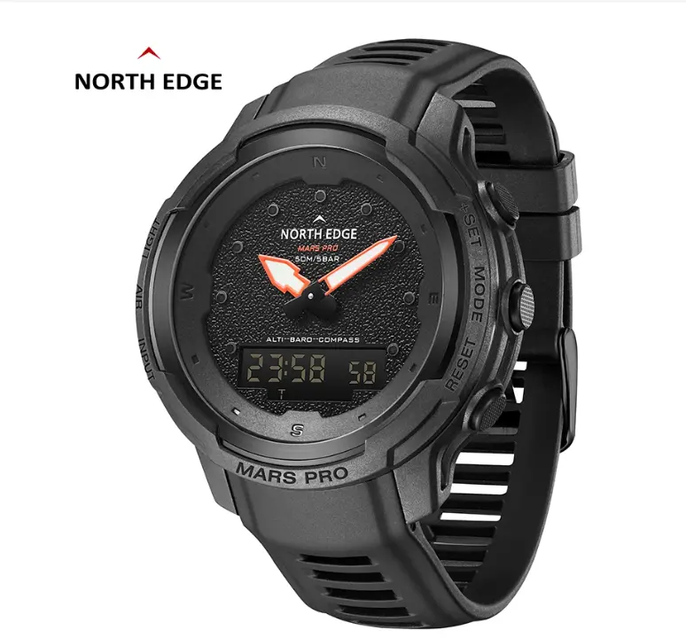 NORTH EDGE MARS Pro jam tangan Digital pria, arloji olahraga serat karbon, Kompas Altimeter, Barometer tahan air 50M