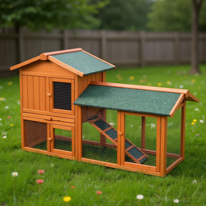 Gallinero y conejera de madera de 61 pulgadas, jaula para mascotas de exterior, hábitat duradero de estilo clásico, muebles para mascotas pequeñas - Product Image 2