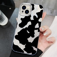 Coque de téléphone portable en PC avec motif en soie argentée et impression de plaque noire de vache créative pour iPhone 8 X Xr Xs Max 11 12 13 14 15 16 17 Air