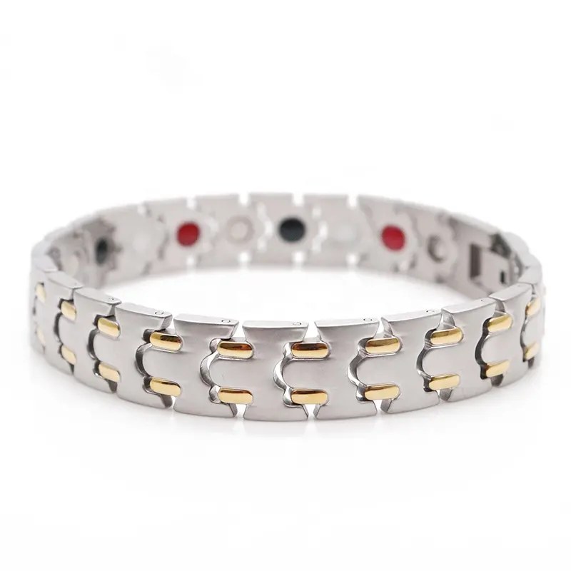 Bracelet magnétique en acier inoxydable 4 en 1 pour hommes, haute qualité, argent, or, pression artérielle, néodyme