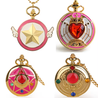 Collar con Colgante de Oro al por Mayor, Reloj de Bolsillo Steampunk con Diseño de Sakura y Luna, para Cosplay de Anime, con Cadena