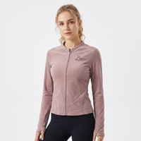 Veste de sport pour femme Jaoon, taille plus, coupe classique, manches longues, imprimé uni, simple, pour yoga et gym, en spandex/polyester, coupe-vent