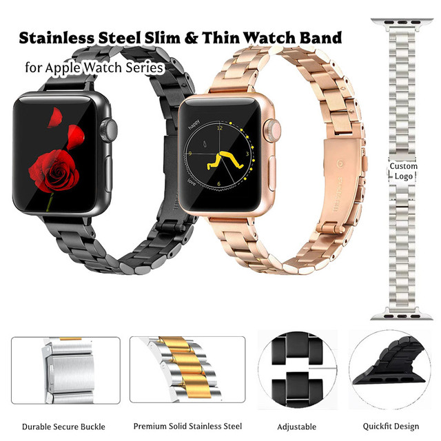 Stainless Steel Slim Thin Band for Apple Watch Band Women and Girl Replacement Strap Correa Bracelet