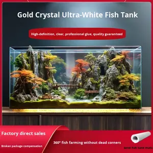 Aquarium en verre ultra-clair de luxe moderne, réservoir écologique à angle droit, paysage <span class=keywords><strong>aquatique</strong></span>, betta, poissons rouges, tortue, plantes aquatiques, extérieur - Product Image 2