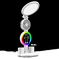 Lampe de bureau LED à lecture vocale avec ventilateur, calendrier perpétuel, affichage pliable de la température et de la date, lumière d'ambiance moderne AC