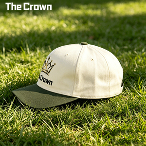 Casquette de baseball structurée à 6 panneaux brodée en 3D avec logo personnalisé, bicolore crème et olive, vente en gros, fabricant - Product Image 3