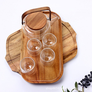 Juego de bandejas de servir de madera de acacia, rectangulares y ovaladas, de madera maciza, para hornear, sushi, condimentos, cocina y comedor. - Product Image 4