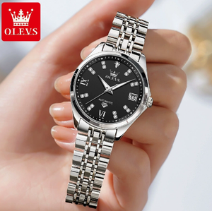 Reloj de pulsera OLEVS 9801 para mujer con escala de diamantes, fecha automática, reloj mecánico automático, elegante y lujoso, de acero inoxidable. - Product Image 3