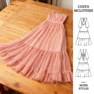 Tùy Chỉnh Lãng Mạn Rắn Tự Nhiên Thoáng Khí Chống Tĩnh Màu Hồng Lưới Maxi Dress V Không Tay Trumpet Hình Bóng Giản Dị - Product Image 1