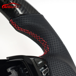 Volant en cuir et fibre de carbone ArmorKun Luxury à 3 branches pour Nissan <span class=keywords><strong>GTR</strong></span> Patrol 2017-2024 avec poignée en cuir perforé - Product Image 5