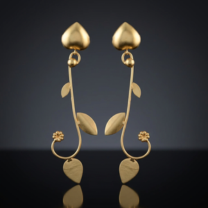 Pendientes de Moda con Forma de Corazón y Hojas Chapadas en Oro, Pendientes de Latón Hechos a Mano con Piedras Preciosas para Compromiso - Product Image 2