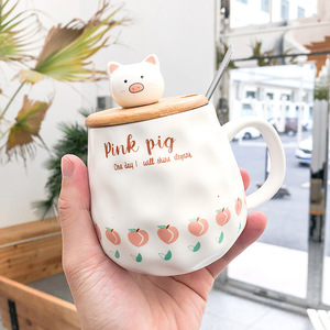 Zogifts 400Ml figurine d'<span class=keywords><strong>action</strong></span> créative dessin animé cochon en céramique <span class=keywords><strong>avec</strong></span> <span class=keywords><strong>couvercle</strong></span> et cuillère Kawaii lait café thé tasse marin lune tasse - Product Image 4