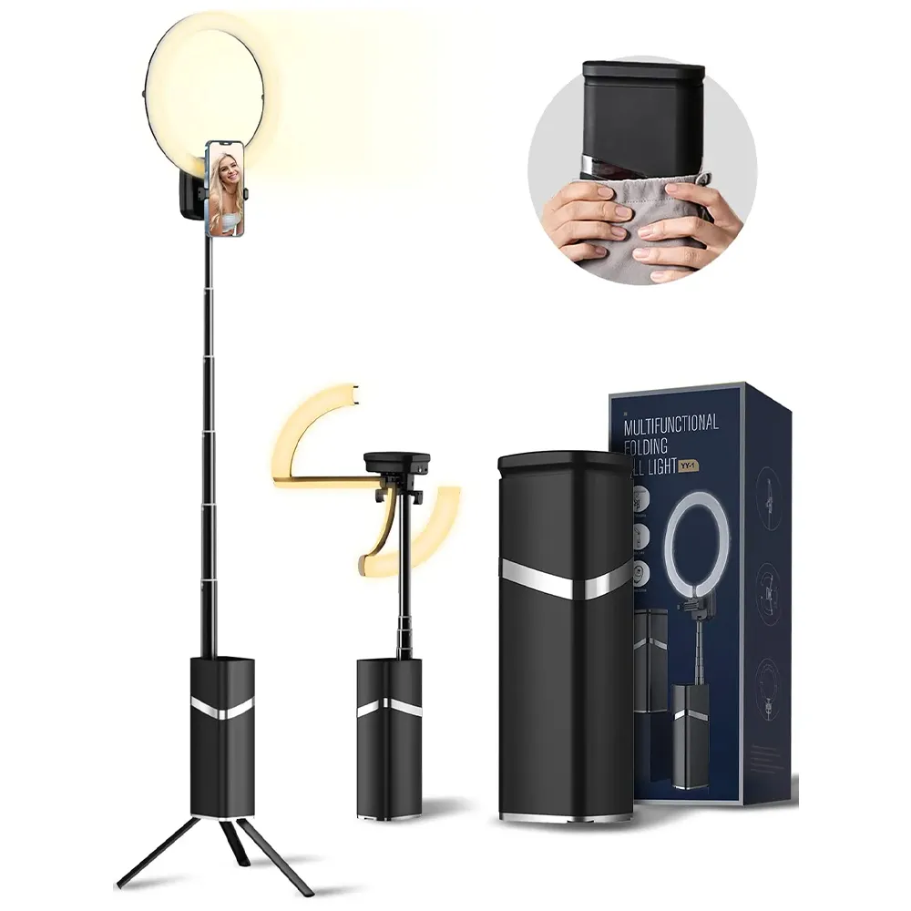 CYKE 10 Inch Foldable Storage Wireless Selfie Ring Light Portable Tripod Stand Box Rechargeable Led Ring Fill Light Yy-1