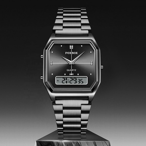 Montre multifonction carrée noire LIGE FB0099 pour femmes, 2 fuseaux horaires, acier inoxydable, montre-bracelet lumineuse, montre numérique LED, cadeau pour femme - Product Image 3
