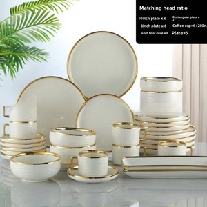 Service de table en céramique jetable 32 pièces, style nordique, avec bord doré, bols et assiettes créatives pour fruits, pour la maison moderne - Product Image 4