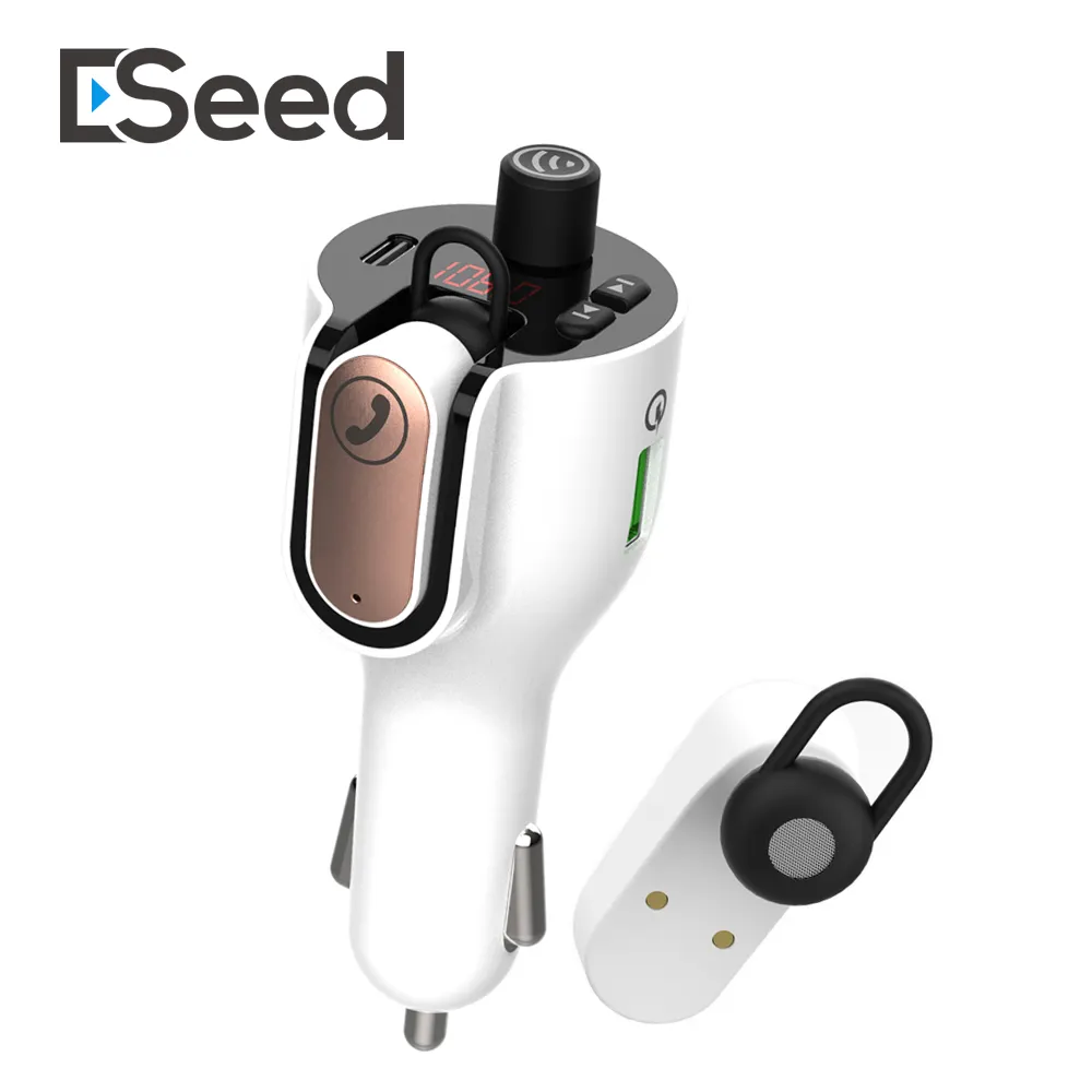 Eseed Universal G52 Wireless Car FM Transmitter Headset QC3.0 PD Fast Car Charger FM Hands-Free Calling Driving Car Accessories