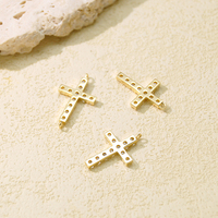 Pendentif connecteur latéral en or jaune 9K AU375 avec moissanite, petit charme croix pour la fabrication de bracelets et colliers