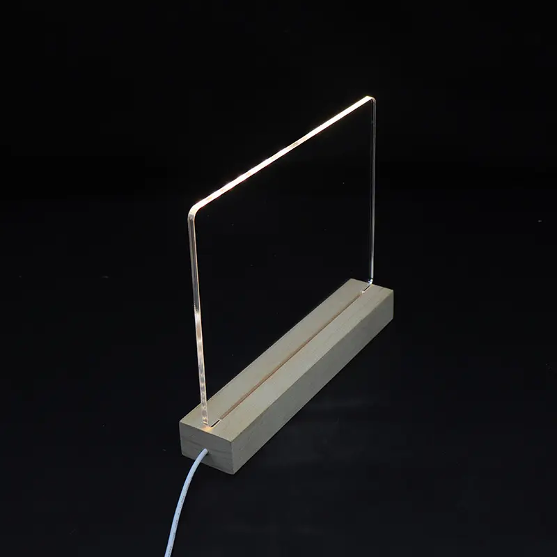 120mm 12cm length rectangle wood base led massage board lamp square shape wood stand clear acrylic led night light with pen