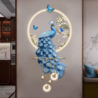 Art mural lumineux LED Paon bleu, magnifique effet lumineux vertical personnalisable, belle décoration suspendue pour salon