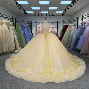 Jancember 1334 Crystal <b>Yellow</b> Crystal Sweetheart Empire Vestidos De Anos - Product Image 4