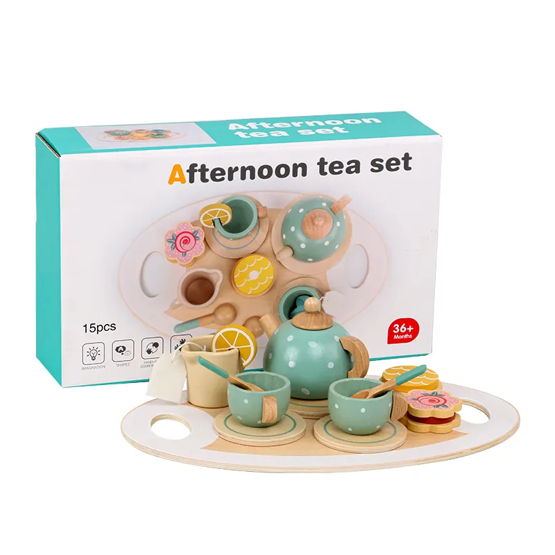 Little Girls Wooden Tea Set Wood Toys Toddler Tea Set Play Kitchen Accessories