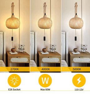 Lampe en bambou JACKSUN avec cordon enfichable en <span class=keywords><strong>rotin</strong></span> tissé à la main suspension ferme rustique plusieurs modèles lampe en <span class=keywords><strong>rotin</strong></span> salon - Product Image 4