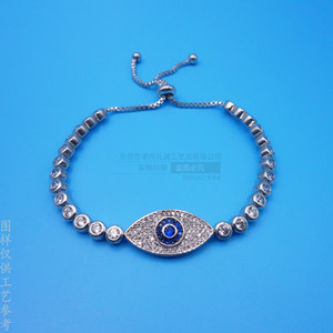 Pulsera de ojo turco de zafiro con incrustaciones de cristal blanco K, diseño geométrico, para uso diario - Product Image 1