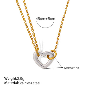 สร้อยคอจี้รูปหัวใจสองสี ทอง-เงิน สแตนเลส สไตล์มินิมอล - Product Image 5