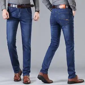 En gros grande taille mode lâche stretch hommes jean droit 2024 nouveau design tendance taille haute affaires décontracté pantalons longs