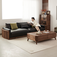 Canapé 3 places minimaliste en noyer noir américain, structure en bois massif, rembourrage en mousse, design moderne, idéal pour appartement et hôtel, directement de l'usine