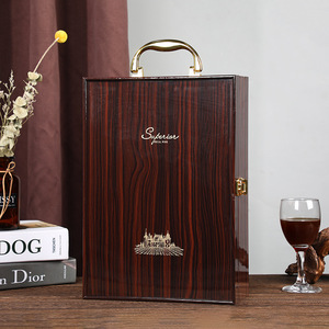Solid wood piano lacquer wine <b>gift</b> <b>box</b>, single or double bottle wine packaging, hand-held <b>gift</b> <b>box</b>, wholesale available. - Product Image 2