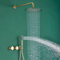 Promotion : Système de douche encastré doré brossé avec pommeau de douche pluie 8-12 pouces et douchette à main, mitigeur double poignée pour salle de bain