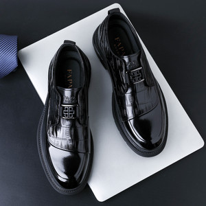 FAPA Men's Genuine Leather <b>Slip</b>-On Loafers Black Business Formal Wedding Shoes Top Grain Cowhide <b>Full</b> Grain Leather - Product Image 3