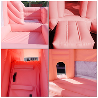 Château Gonflable Rose Sec et Humide avec Toboggan et Trampoline, Idéal pour Mariages et Fêtes, Équipement de Location pour Adultes et Enfants
