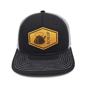 Custom Classic Leather Patch Logo 6 Panel Trucker Cap Outdoor Mesh <b>Hat</b> Pre Curved Bill Baseball Cap Men Gorras Wholesale - Product Image 1