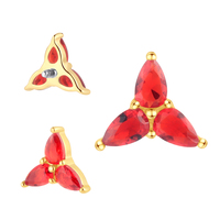 Anting-anting merah panas logam abadi 14k emas padat bentuk bunga anting-anting atas berulir perhiasan tindik hidung