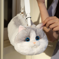Sac à bandoulière de luxe fait main pour chat avec chaîne réglable, sac à main en peluche réaliste en forme de chat, jouet de mode animalier de simulation réaliste