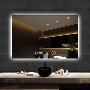 الجملة LED الخلفية مرآة حمام الحمام خزانة مزخرفة للحمامات مصباح ليد مرآة ذكية مع الوقت