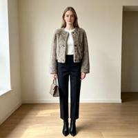Veste Courte en Fausse Fourrure pour Femme, Manteau Hiver Chaud et Doux en Peluche, Manches Longues, Col Rond, Vêtement d'Extérieur Décontracté pour Quotidien et Soirées