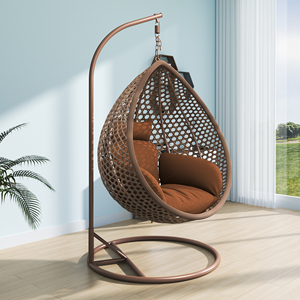 Fulin Bán Buôn Đồ nội thất sân vườn ngoài trời đu ghế trứng hình mây wicker treo ghế với kim loại đứng - Product Image 3