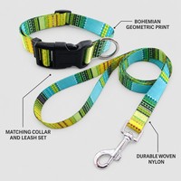 Ensemble collier et laisse pour chien, motif bohème moderne et mignon, imprimé tribal géométrique assorti, réglable, en nylon tissé, doux et durable, pour petits chiens