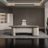 Meja Eksekutif Konvertibel Kayu Walnut Mewah dengan Lampu LED Terintegrasi, Dapat Diperpanjang, Ukuran Besar, untuk CEO/Bos, Premium Korporat